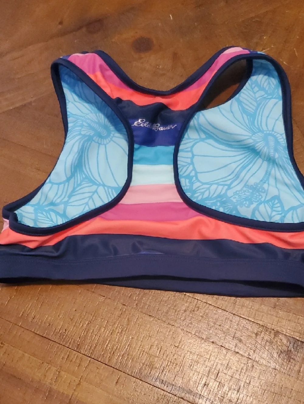 Eddie Bauer Girls' Striped Bikini Top in Navy, Pink, Coral, Light Blue
